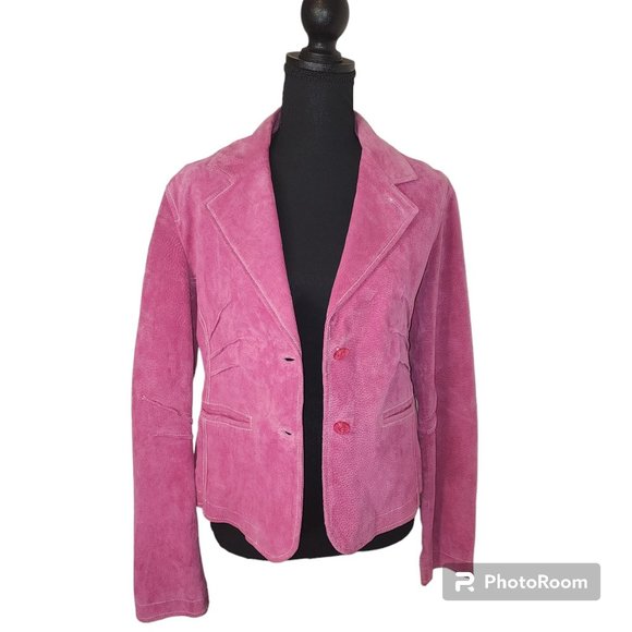 #064. EUC Pink Suede Leather Maxima Button Blazer-Wilsons Leather Leather - Picture 2 of 6